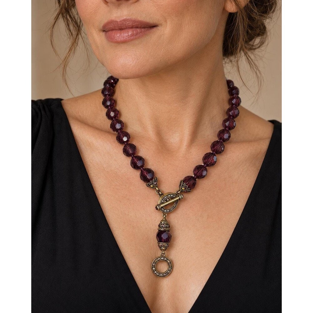 Heidi Daus Amethyst Glass Bead Toggle Necklace, Swarovski Crystal Accents